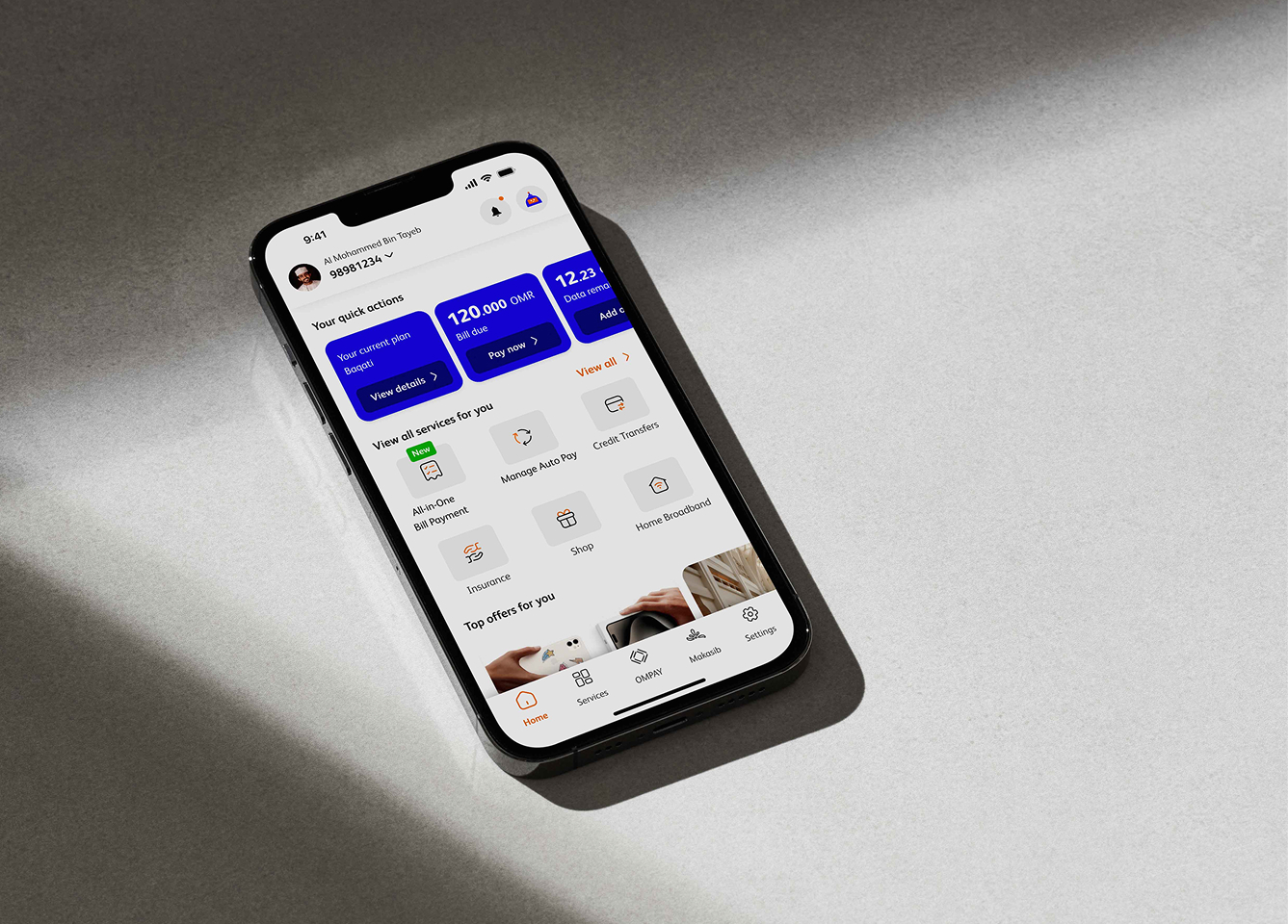 Omantel super-app bill payment UI